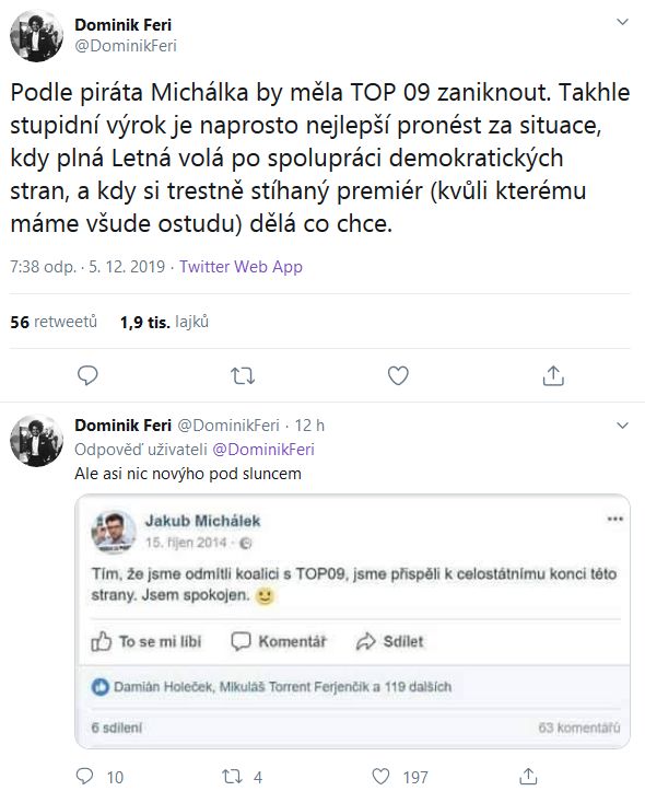 Dominik Feri reaguje na Jakuba Michálka